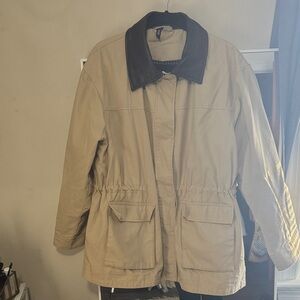 Divided Beige and Faux Leather Collar Jacket
